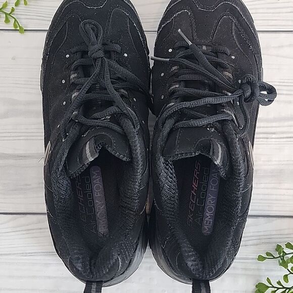 Skechers D'Lites Play On Shoe black leather Women's Size 8 - Picture 6 of 10